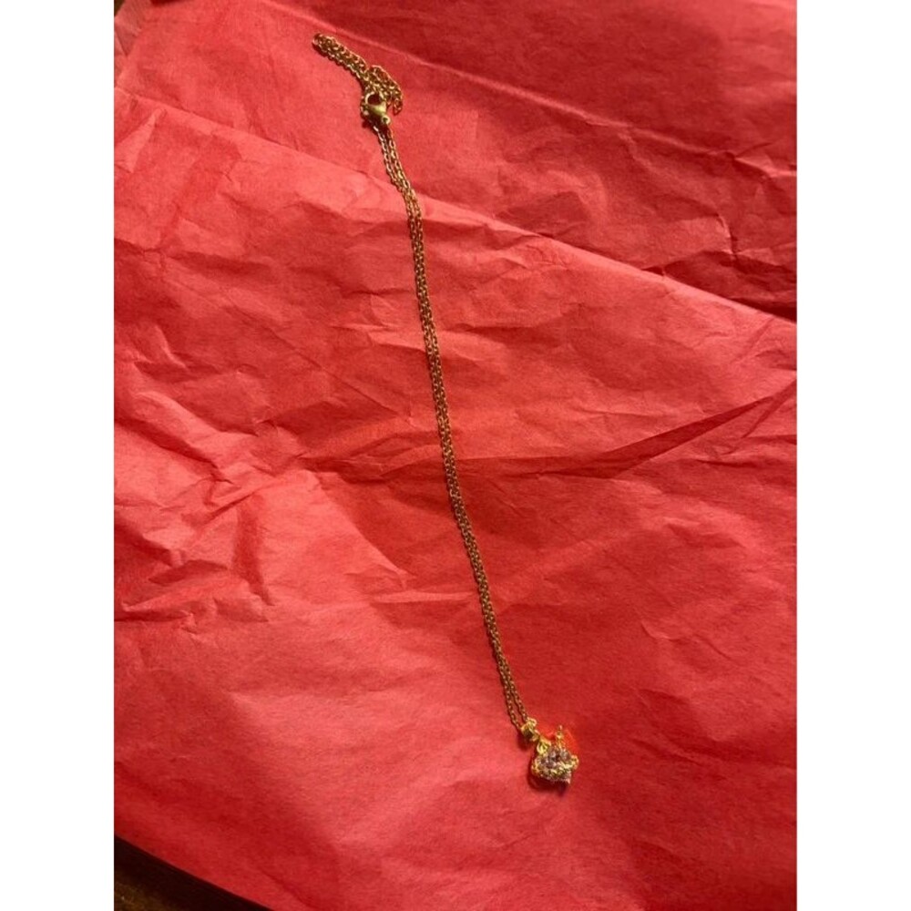 Gold Tone Pink Heart CZ Crystal Dagger Sword Pendant Necklace Dainty Chain